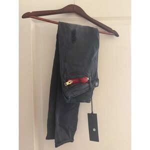 Etienne Marcel LA Womens Distressed Skinny Jeans Black Red Zipper 24 NWT
